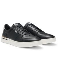 BOSS - Leather Trainers With Contrast Logos - Lyst