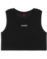HUGO - Cropped Cotton-Blend Vest Top With Logo Detail - Lyst