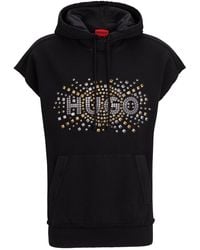 HUGO - Sweat à capuche sans manches en coton avec motif artistique effet clouté - Lyst