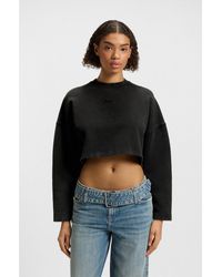 HUGO - Cropped Cotton Sweatshirt With Logo Print - Lyst