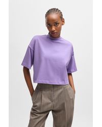 HUGO - Cotton-jersey Relaxed-fit Cropped T-shirt With Stacked Logo - Lyst