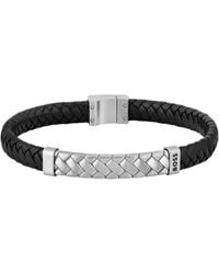 BOSS - Armband Van Gevlochten Leer Met Hardware Met Visgraatpatroon - Lyst