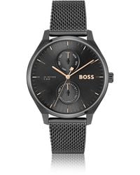 BOSS - Uhr mit schwarzem Zifferblatt und Mesh-Armband - Lyst