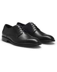 BOSS - Italian Leather Derby Shoes With Stitching Details - Lyst