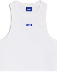 HUGO - Kortere Tanktop Van Stretchkatoen Met Blauw Logolabel - Lyst
