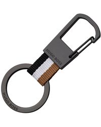 BOSS - Signature-Stripe Key Ring With Dark-Chrome Accents - Lyst