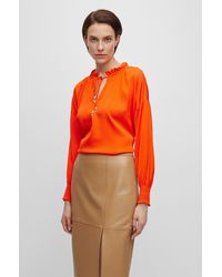 BOSS - Relaxed-fit Blouse In Stretch Silk With Tie Front - Lyst