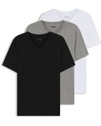 BOSS - Set Van Drie Katoenen Ondershirts Met V-Hals - Lyst