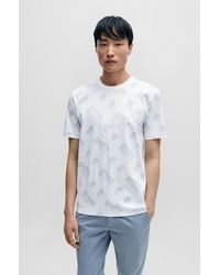 BOSS - Monogram-jacquard T-shirt In Mercerized Stretch Cotton - Lyst