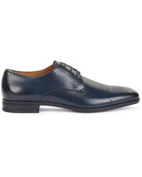 BOSS by HUGO BOSS Italian-made Derby Shoes In Leather With Brogue Details - Blue