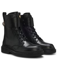 BOSS - Lace-Up Leather Boots With-Tone Hardware - Lyst