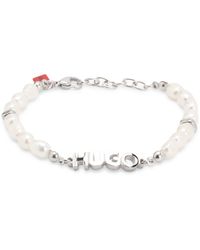 HUGO - Perlen-Armband Mit Metallener Logo-Applikation - Lyst