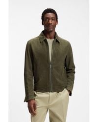 BOSS - Suede Leather Jacket With Zip Closure - Lyst