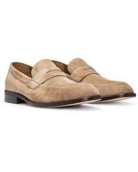 BOSS - Suede Loafers With Penny Trim - Lyst
