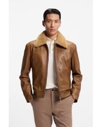 BOSS - Padded Nappa-Leather Jacket With Detachable Shearling Collar - Lyst