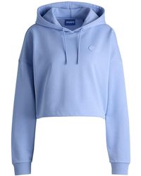 HUGO - Cropped Cotton-terry Hoodie With Smiley Logo Badge - Lyst