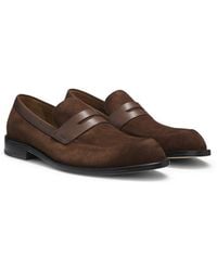 BOSS - Suede Loafers With Leather Trims - Lyst