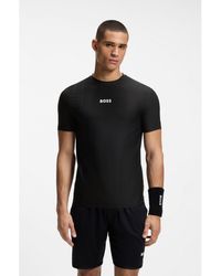 BOSS - Active Jacquard-Stripe Slim-Fit T-Shirt With Logo Print - Lyst