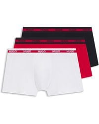 HUGO - Three-Pack Of Stretch-Cotton Trunks With Logo Waistbands - Lyst