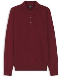 BOSS - Polo En Maille De Laine Mélangée Avec Différentes Structures - Lyst