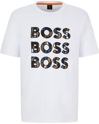 BOSS by HUGO BOSS Relaxed-fit T-shirt Van Katoenen Jersey Met Drie Logo's - Wit