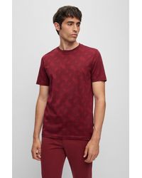 BOSS - Mercerised-cotton Regular-fit T-shirt With Monogram Jacquard - Lyst