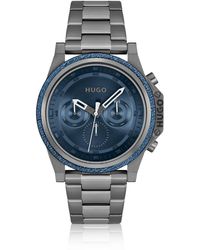 HUGO - Link-bracelet Watch With Blue Dial And Denim Bezel - Lyst