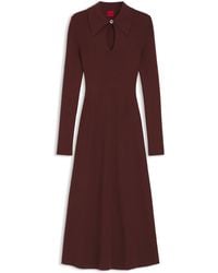 HUGO - Slim-Fit Midi-Jurk Met Keyhole-Polokraag - Lyst