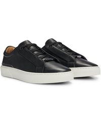 BOSS - Gary Grained-leather Trainers With Branded Metal Lace Loop - Lyst