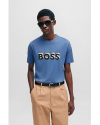 BOSS - Cotton-jersey T-shirt With Logo In Signature Colours - Lyst