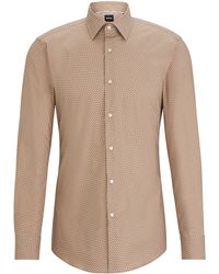 BOSS - Slim-Fit Hemd aus elastischer Baumwoll-Popeline mit Monogramm-Print - Lyst