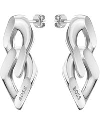 BOSS - Silver-tone Earrings With Angled Branded Links - Lyst