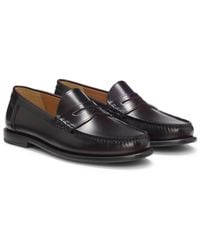 BOSS - Leather Loafers With Penny Trim - Lyst