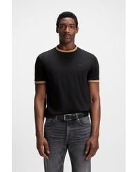 BOSS - Mercerised-Cotton Slim-Fit T-Shirt With Contrast Trims - Lyst