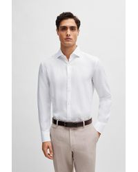 BOSS - Slim-fit Shirt In Linen With Spread Collar - Lyst