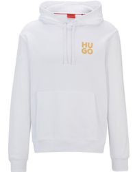 HUGO - Cotton-terry Hoodie With Stacked Logo Print - Lyst