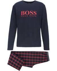 BOSS Logo Pyjama Set In Pure Cotton With Branded Bag - Red