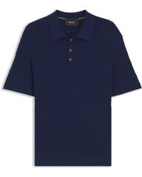 BOSS - Polo-Pullover Aus Baumwolle Mit Kaschmir Und Zopfmuster - Lyst