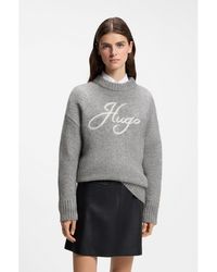 HUGO - Oversize-Fit Alpaca-Blend Sweater With Script Logo - Lyst
