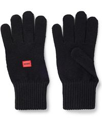 HUGO - Wool-blend Gloves With Red Logo Label - Lyst