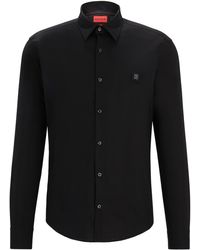 HUGO - Slim-fit Shirt In Stretch Cotton With Stacked Logo - Lyst