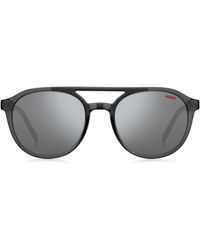 HUGO - Sonnenbrille aus grauem Acetat mit Doppelsteg und gemusterten Bügeln - Lyst