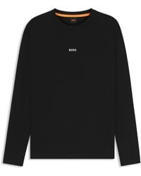 BOSS - T-Shirt Met Lange Mouwen En Logoprint Van Stretchkatoen - Lyst