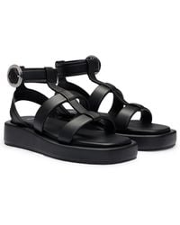 BOSS - Platform Leather Sandals With Branded Buckle Closure - Lyst