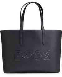 BOSS - Grained Faux-leather Shopper Bag With Outline Logo - Lyst