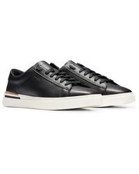 BOSS - Leather Cupsole Trainers With Signature Stripe And Logo - Lyst