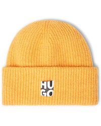 BOSS by HUGO BOSS Knitted Beanie Hat With Stacked Logo - Yellow