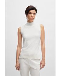 BOSS - Sleeveless Rollneck Top In Silk And Cotton - Lyst