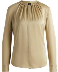 BOSS - Kragenlose Regular-Fit Bluse Aus Stretch-Seide - Lyst