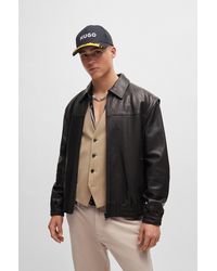 HUGO - Leather Jacket With Detachable Sleeves And Stud Artwork - Lyst